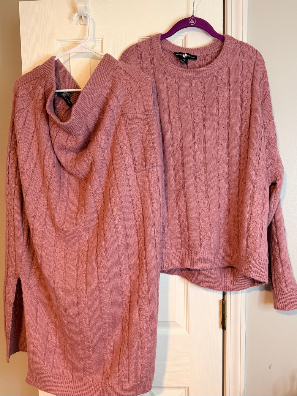 Ashley Stewart Cable Knit Skirt Set - Dusty Mauve